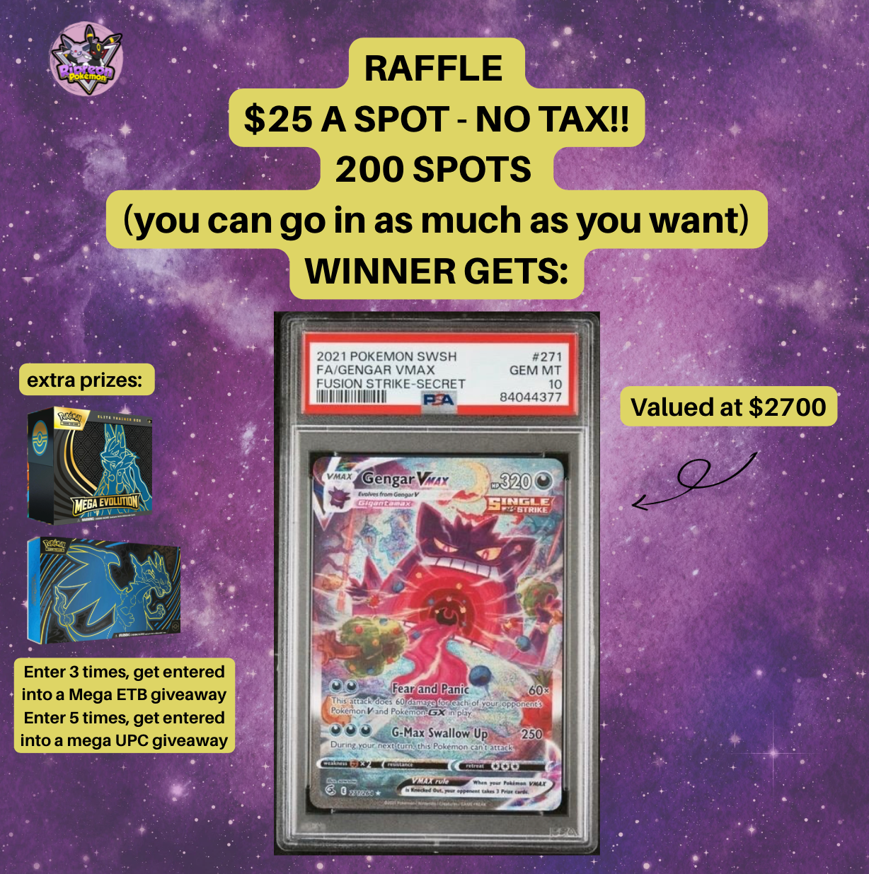 NEW!! WAFFLE FOR GENGAR VMAX PSA 10 (and 2 more prizes) - 91/200 spots taken!